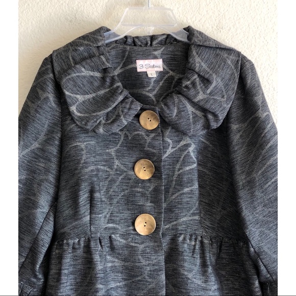 3 Sisters Poet Collar Peplum Black Gray Jacket - Picture 2 of 4